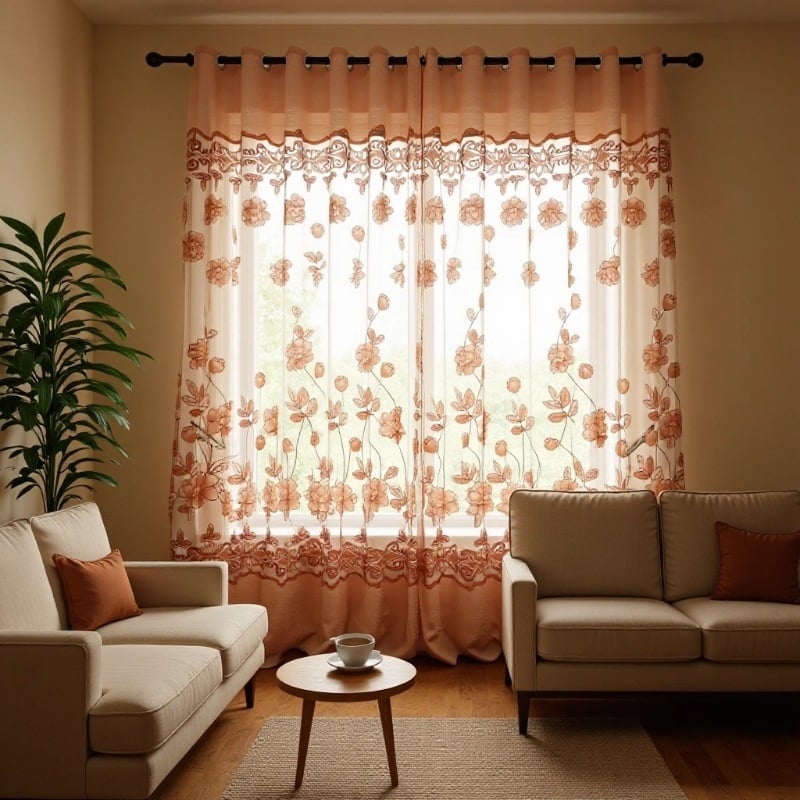 Moderne minimalistične prozirne zavjese s pivonijama u jacquard burnout uzorku