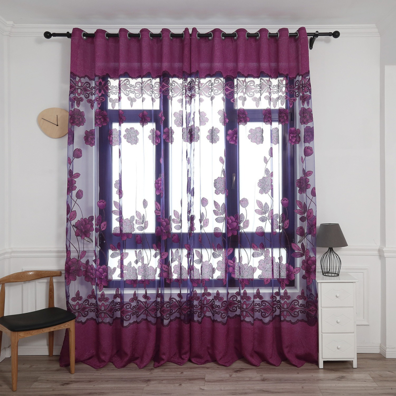 Moderne minimalistične prozirne zavjese s pivonijama u jacquard burnout uzorku