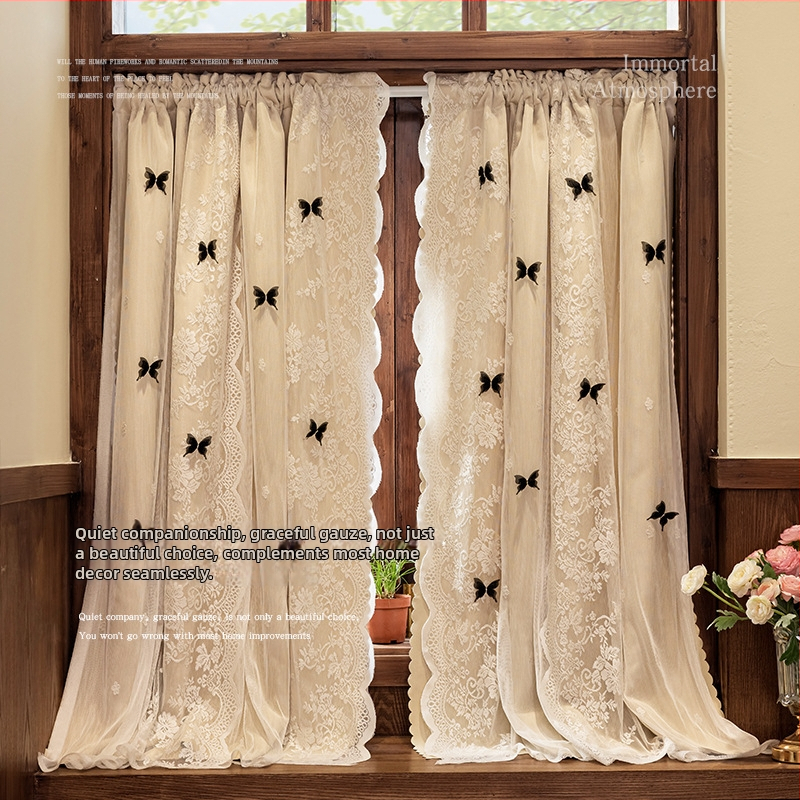 Dvojitá zatemňujúca záves s integrovanou sieťkou, flanel materiál, tlmenie zvuku, moderný minimalistický štýl, dverový záves s čipkou