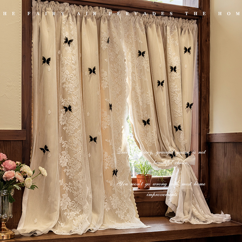 Διπλού επιπέδου κουρτίνα blackout με ενσωματωμένη γάζα, φλανέλ, ηχομόνωση, μοντέρνο μινιμαλιστικό στυλ, δαντελένια κουρτίνα πόρτας σε στυλ πριγκίπισσας