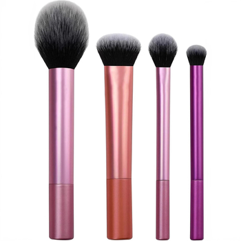 RT серия Всичко-в-едно професионален комплект четки за сенки за очи – четки с животински косми за лице, 4 броя + 2 гъби