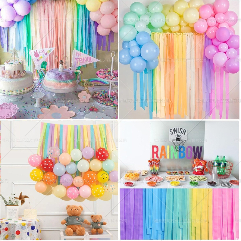 Dekoračný rekvizit na usporiadanie miestnosti: crepe papierové stuhy na párty; materiál: papier a stuhy; značka: Nicro party