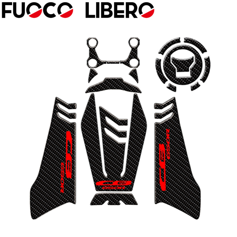 Set naljepnica za spremnik goriva za Honda CB650R/CBR650R — motiv ribje kosti, bočne naljepnice; FUOCO LIBERO; prilagodljivo; licencirana privatna oznaka