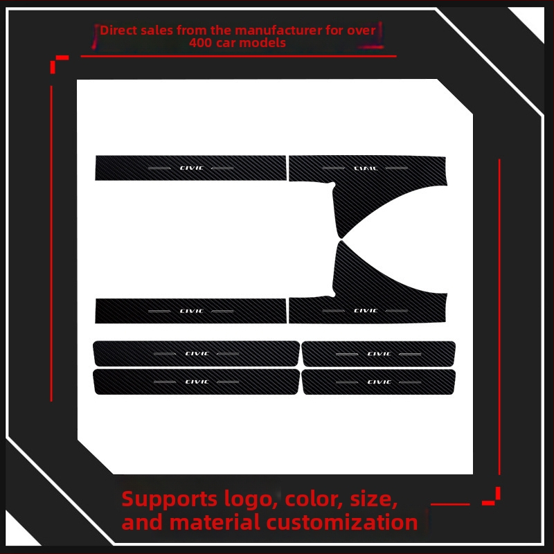 Ochranná lišta prahu pre Honda Civic 2016-2025 (10. a 11. generácia) – textúra karbónového vlákna, WEETOOL, prispôsobiteľné