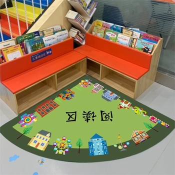 Covoraș pentru colțul de lectură la grădiniță, PVC, pătrat, stil modern minimalist, curățare cu aspirator, personalizare disponibilă