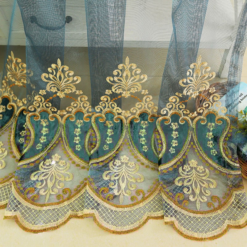 Draperie pentru fereastră în stil european pentru living și dormitor, țesătură chenille + voal gazos, finisaj brodat, capăt plat, decorativ și cu umbrire completă