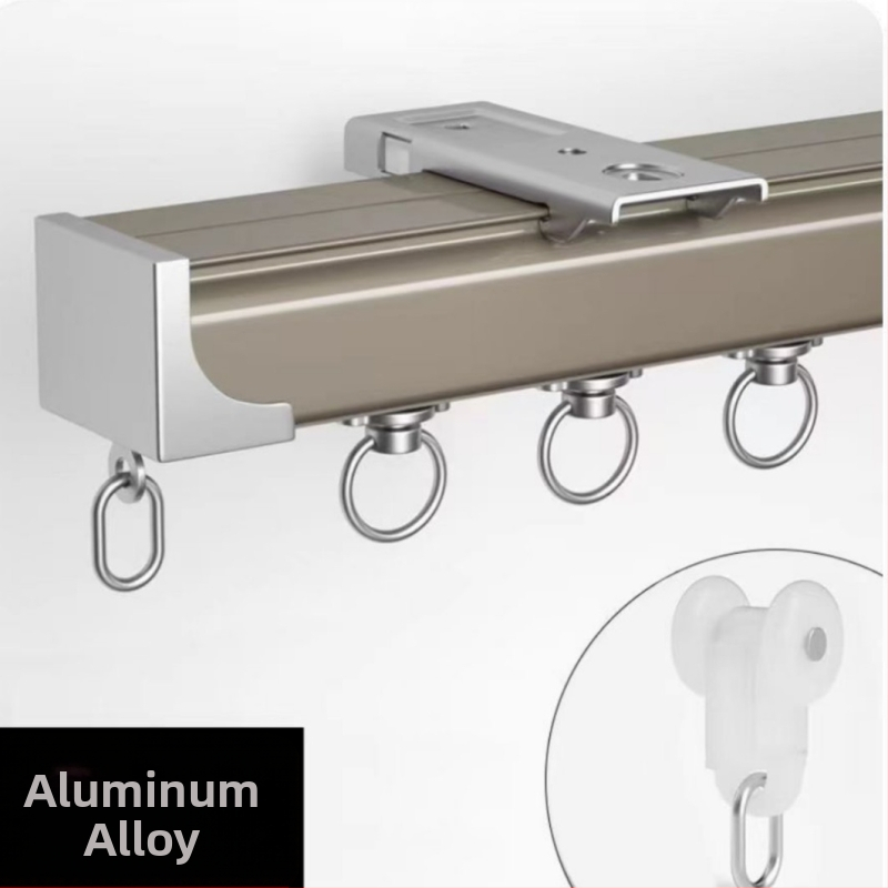 Aluminijska šina za zavjese s kukicama na kolutima, tih klizni mehanizam, bočna ili gornja montaža