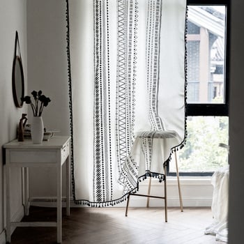 Cortine Boho imprimate pentru bucătărie și dormitor, semi-întunecare (40-70%), amestec poliester-bumbac, imprimare, compatibile cu ferestre de tip bay