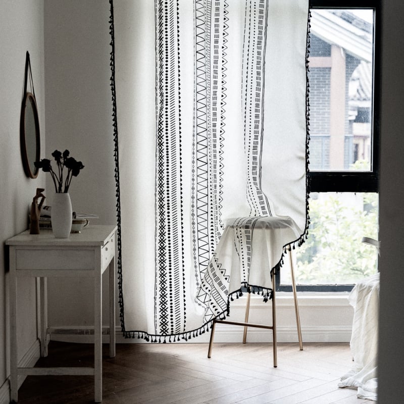 Cortine Boho imprimate pentru bucătărie și dormitor, semi-întunecare (40-70%), amestec poliester-bumbac, imprimare, compatibile cu ferestre de tip bay