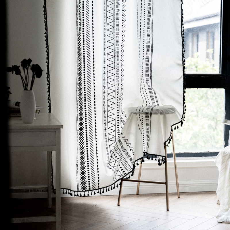 Cortine Boho imprimate pentru bucătărie și dormitor, semi-întunecare (40-70%), amestec poliester-bumbac, imprimare, compatibile cu ferestre de tip bay