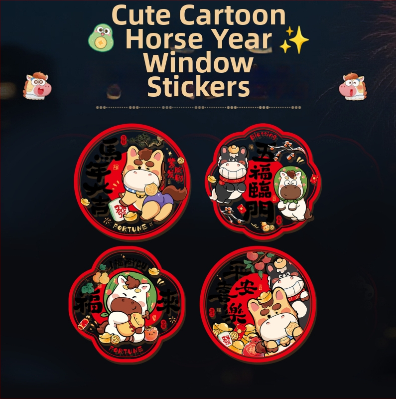 Okienkové samolepky Rok koně 2026 – elektrostatické, PVC materiál, balenie OPP, pripravené ako darček, Jarný festival