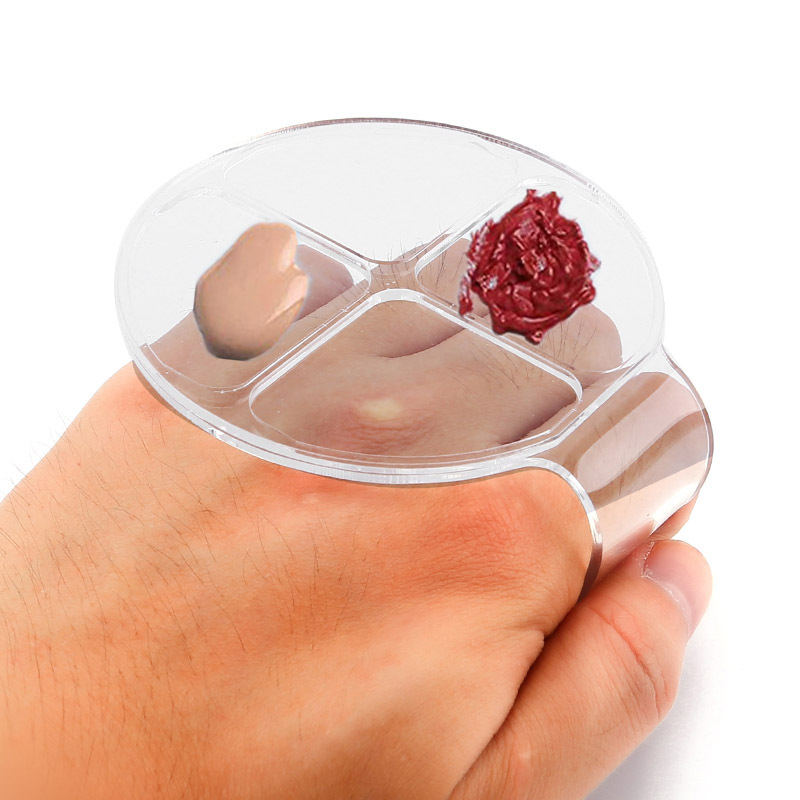 Wafferday Преносима акрилна палитра, кръгла с четири секции за смесване на течно фон дьо тен, козметичен инструмент