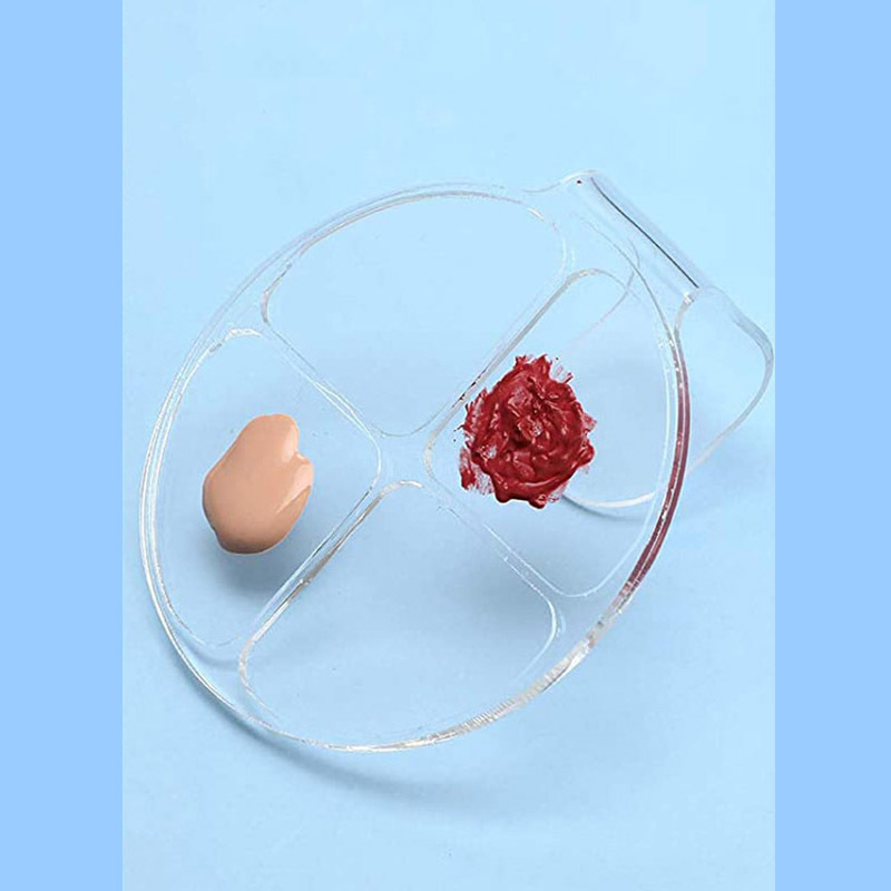 Wafferday Преносима акрилна палитра, кръгла с четири секции за смесване на течно фон дьо тен, козметичен инструмент