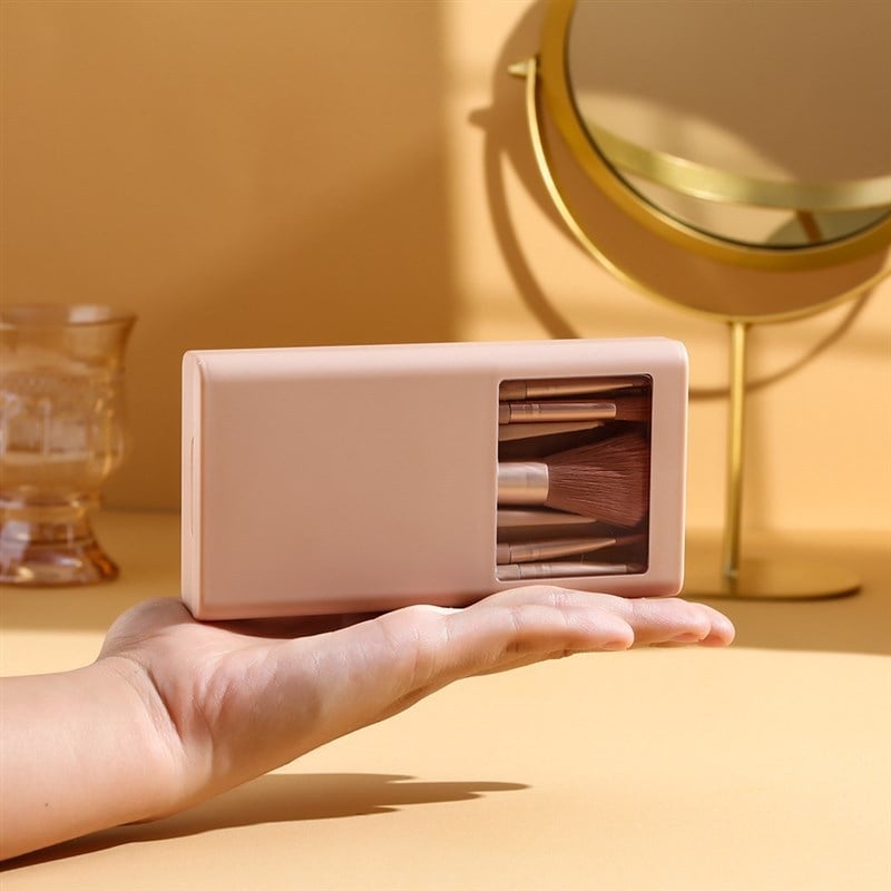 Set de 5 pensule de machiaj, peri din nailon, mâner din plastic, ambalat într-o cutie, design portabil