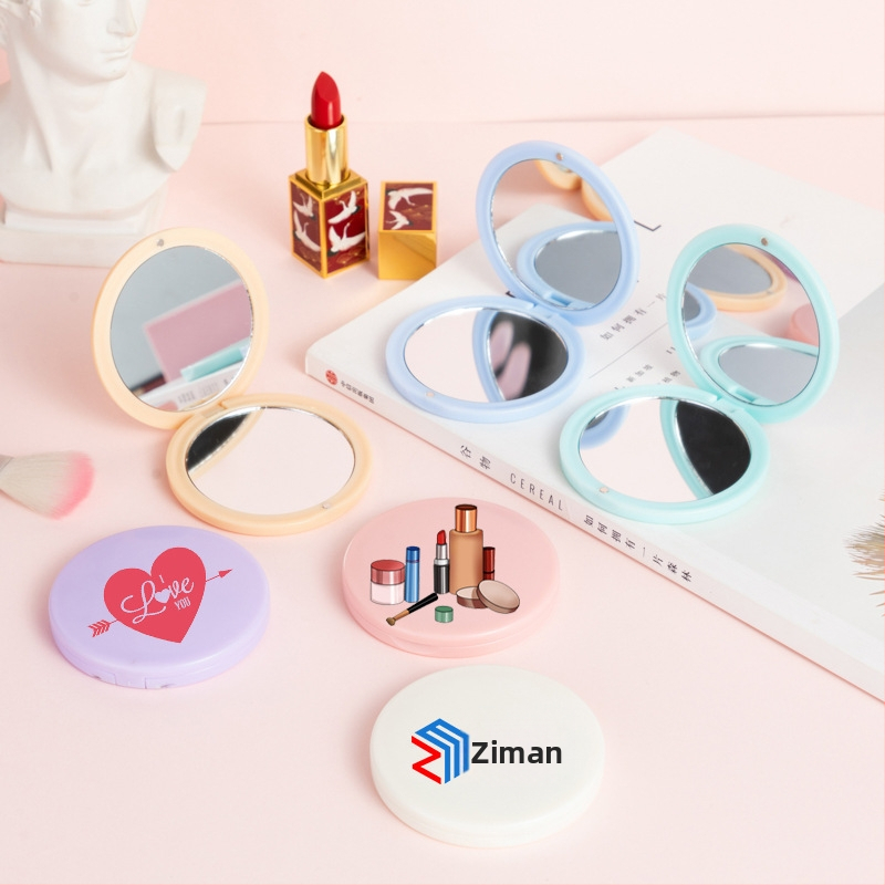 Zložené okrúhle zrkadlo na make-up, dvojstranné, s hlinírovým zrkadlom, rám PU/PS/PVC