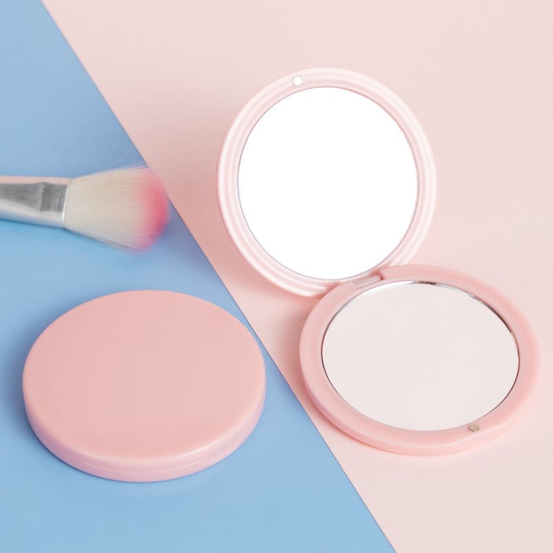 Αναδιπλούμενο στρογγυλό καθρέφτης μακιγιάζ, διπλής όψης με αλουμινένιο φακό, πλαίσιο PU/PS/PVC