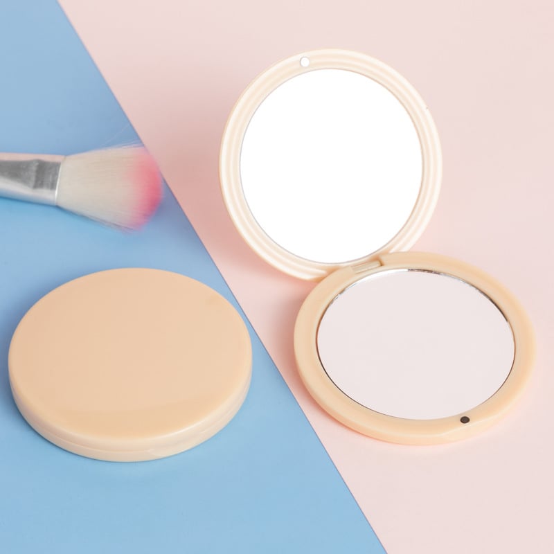 Αναδιπλούμενο στρογγυλό καθρέφτης μακιγιάζ, διπλής όψης με αλουμινένιο φακό, πλαίσιο PU/PS/PVC