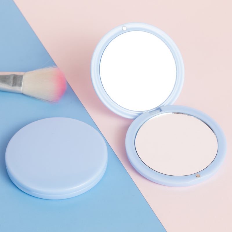 Αναδιπλούμενο στρογγυλό καθρέφτης μακιγιάζ, διπλής όψης με αλουμινένιο φακό, πλαίσιο PU/PS/PVC