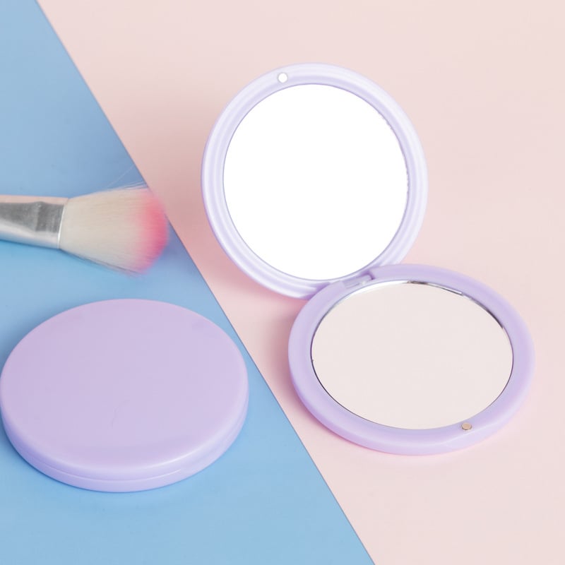 Αναδιπλούμενο στρογγυλό καθρέφτης μακιγιάζ, διπλής όψης με αλουμινένιο φακό, πλαίσιο PU/PS/PVC