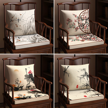 Възглавница за стол, памук и лен, растителен принт, хол и офис, нов китайски стил