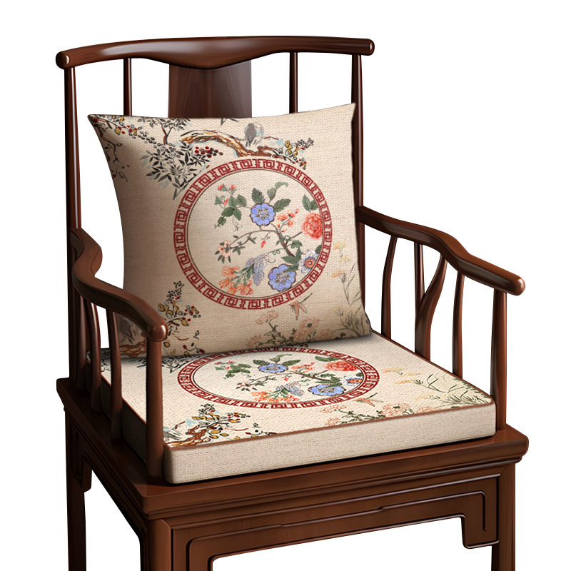 Възглавница за стол, памук и лен, растителен принт, хол и офис, нов китайски стил