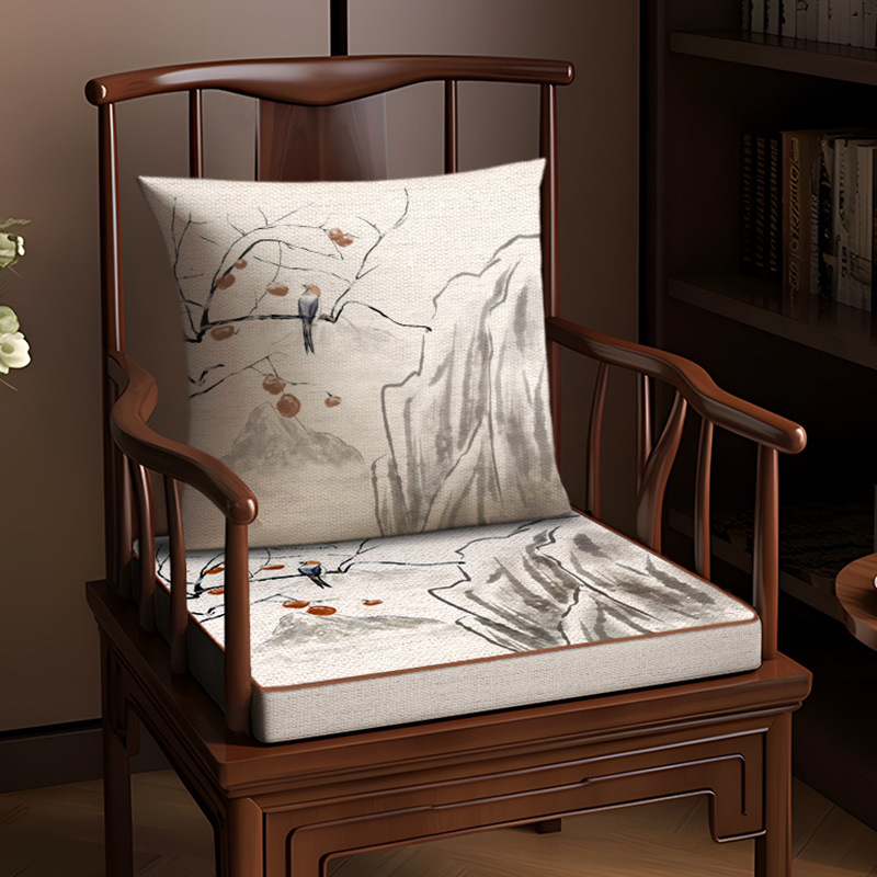 Възглавница за стол, памук и лен, растителен принт, хол и офис, нов китайски стил