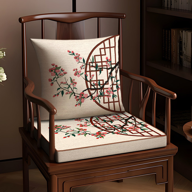 Възглавница за стол, памук и лен, растителен принт, хол и офис, нов китайски стил