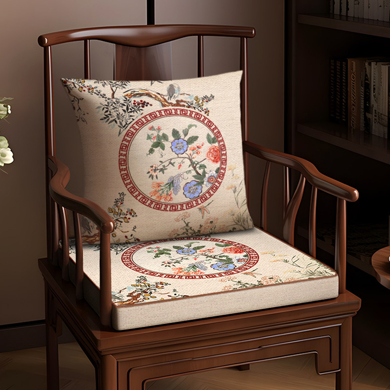 Възглавница за стол, памук и лен, растителен принт, хол и офис, нов китайски стил