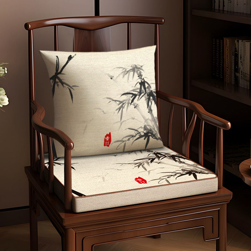 Възглавница за стол, памук и лен, растителен принт, хол и офис, нов китайски стил