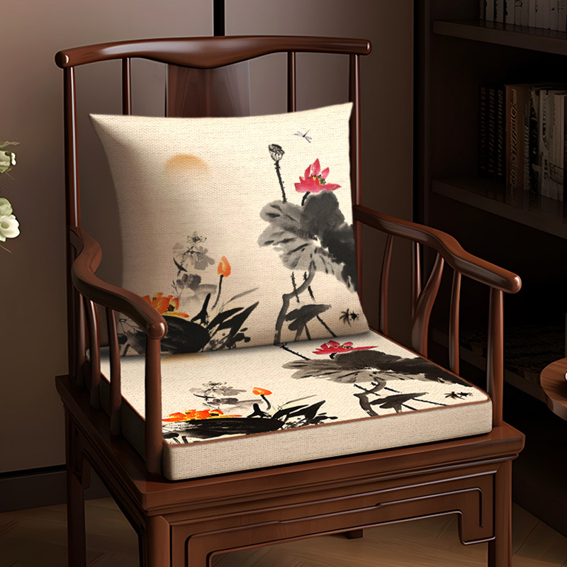 Възглавница за стол, памук и лен, растителен принт, хол и офис, нов китайски стил