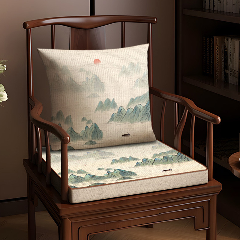 Възглавница за стол, памук и лен, растителен принт, хол и офис, нов китайски стил