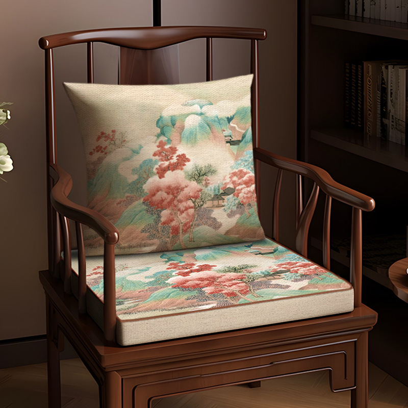 Възглавница за стол, памук и лен, растителен принт, хол и офис, нов китайски стил
