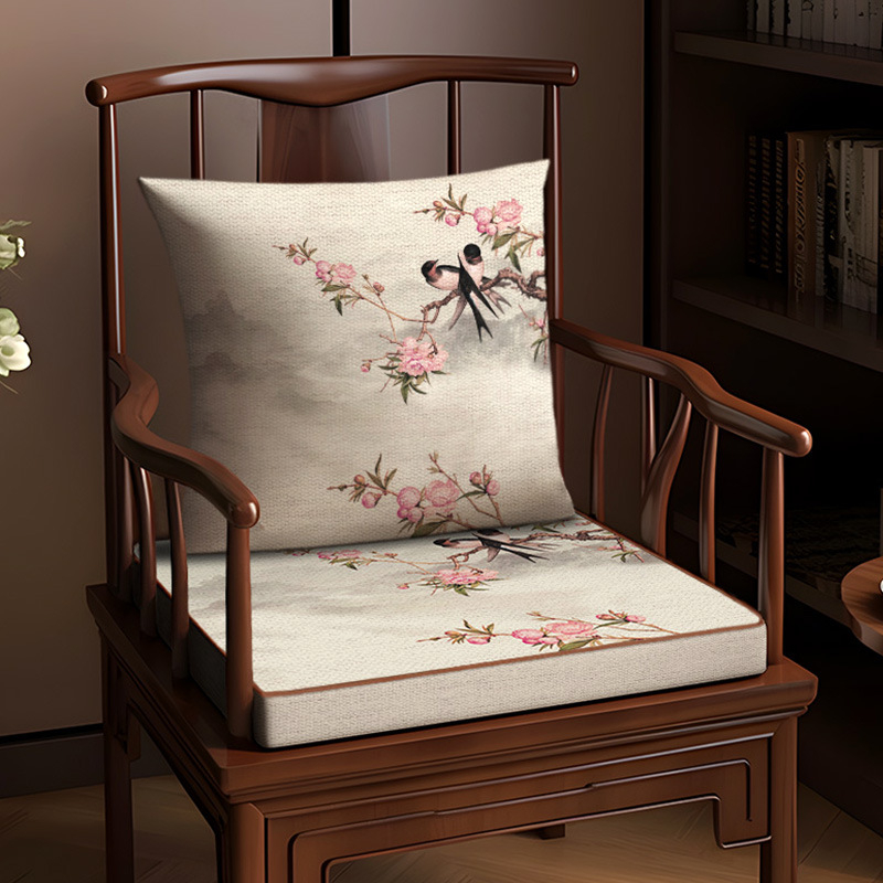 Възглавница за стол, памук и лен, растителен принт, хол и офис, нов китайски стил