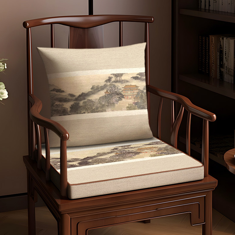 Възглавница за стол, памук и лен, растителен принт, хол и офис, нов китайски стил