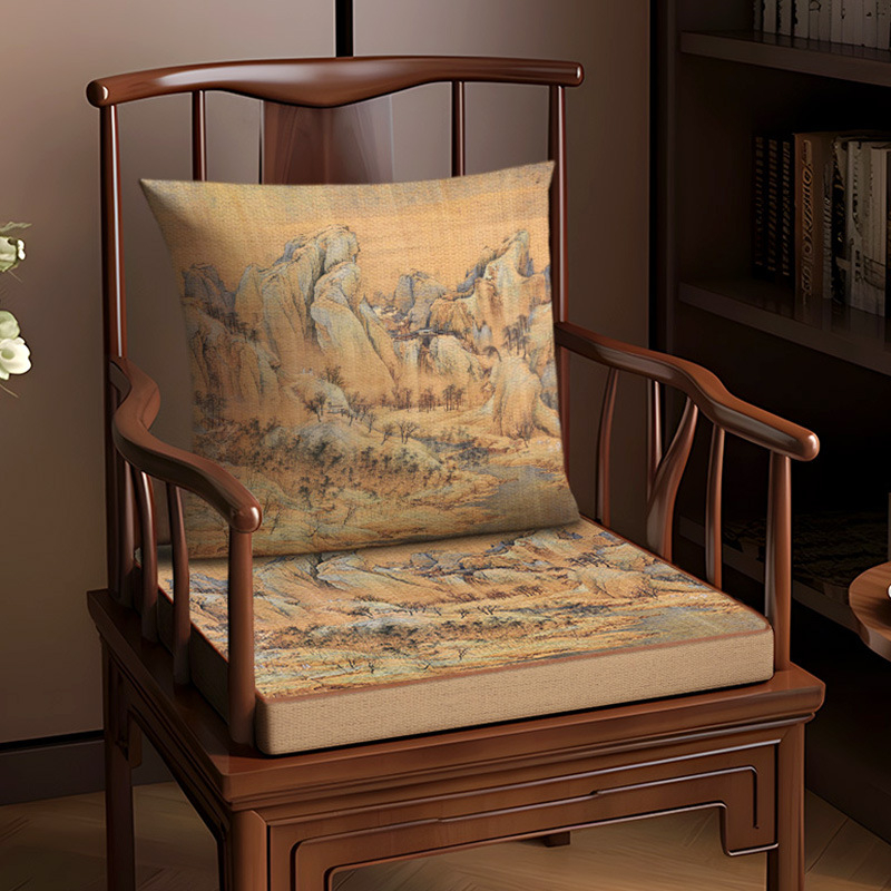 Възглавница за стол, памук и лен, растителен принт, хол и офис, нов китайски стил