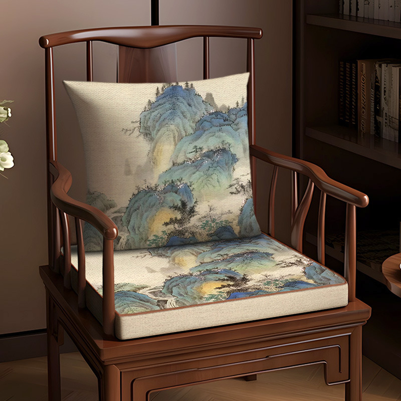Възглавница за стол, памук и лен, растителен принт, хол и офис, нов китайски стил