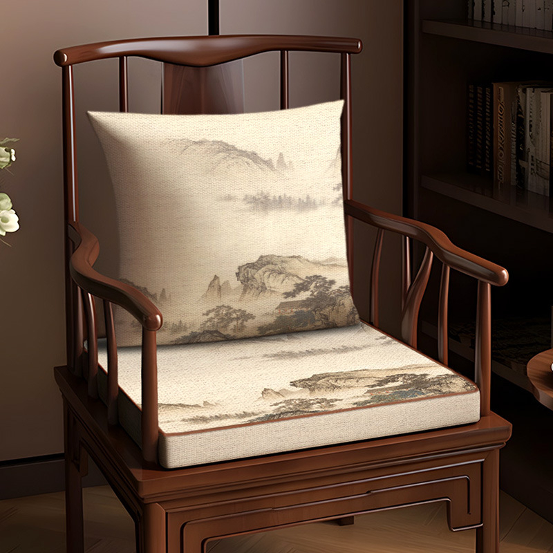 Възглавница за стол, памук и лен, растителен принт, хол и офис, нов китайски стил