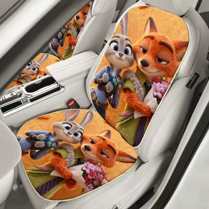 Auto jastučić za sjedište u stilu Zootopia, zimski karikaturalni dizajn, otporna na mrlje i habanje, mekana, dizajn Judy i Nick, lako se čisti