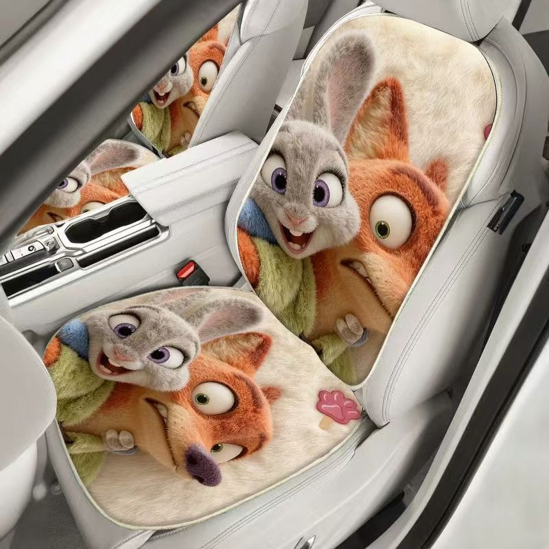 Auto jastučić za sjedište u stilu Zootopia, zimski karikaturalni dizajn, otporna na mrlje i habanje, mekana, dizajn Judy i Nick, lako se čisti