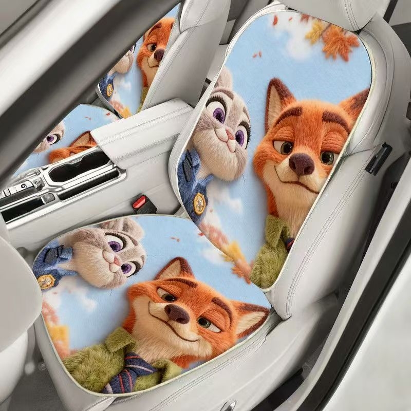 Auto jastučić za sjedište u stilu Zootopia, zimski karikaturalni dizajn, otporna na mrlje i habanje, mekana, dizajn Judy i Nick, lako se čisti