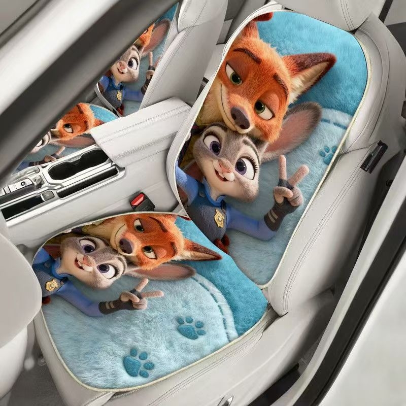 Auto jastučić za sjedište u stilu Zootopia, zimski karikaturalni dizajn, otporna na mrlje i habanje, mekana, dizajn Judy i Nick, lako se čisti
