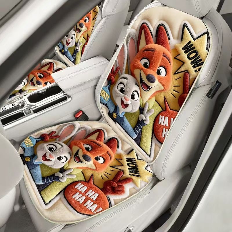 Auto jastučić za sjedište u stilu Zootopia, zimski karikaturalni dizajn, otporna na mrlje i habanje, mekana, dizajn Judy i Nick, lako se čisti