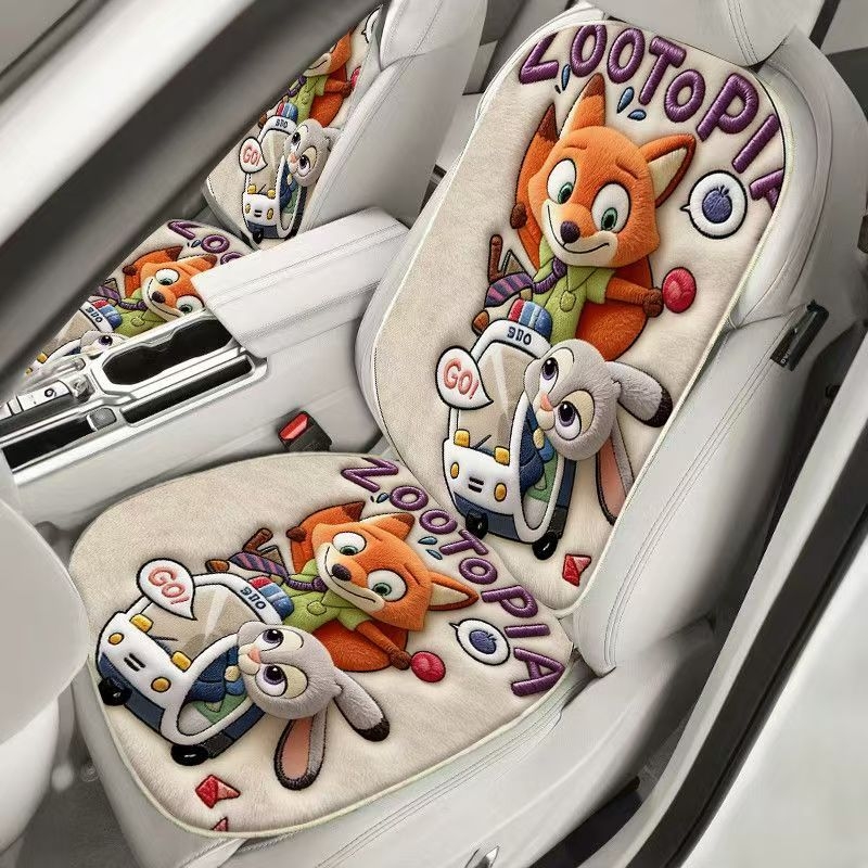 Auto jastučić za sjedište u stilu Zootopia, zimski karikaturalni dizajn, otporna na mrlje i habanje, mekana, dizajn Judy i Nick, lako se čisti
