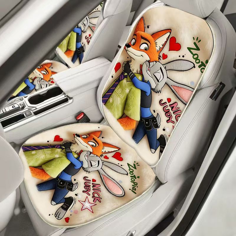 Auto jastučić za sjedište u stilu Zootopia, zimski karikaturalni dizajn, otporna na mrlje i habanje, mekana, dizajn Judy i Nick, lako se čisti