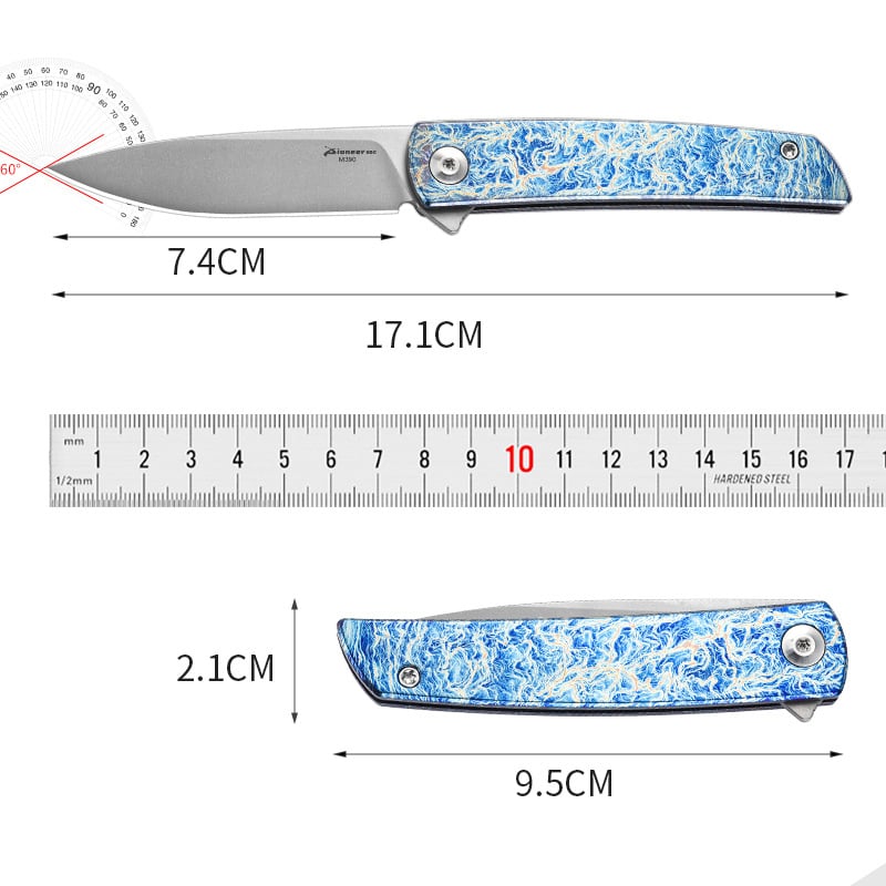 Сгъваем нож, M390 титаниева сплав, клин 7,4 cm, PioneerEDC, преносим за къмпинг