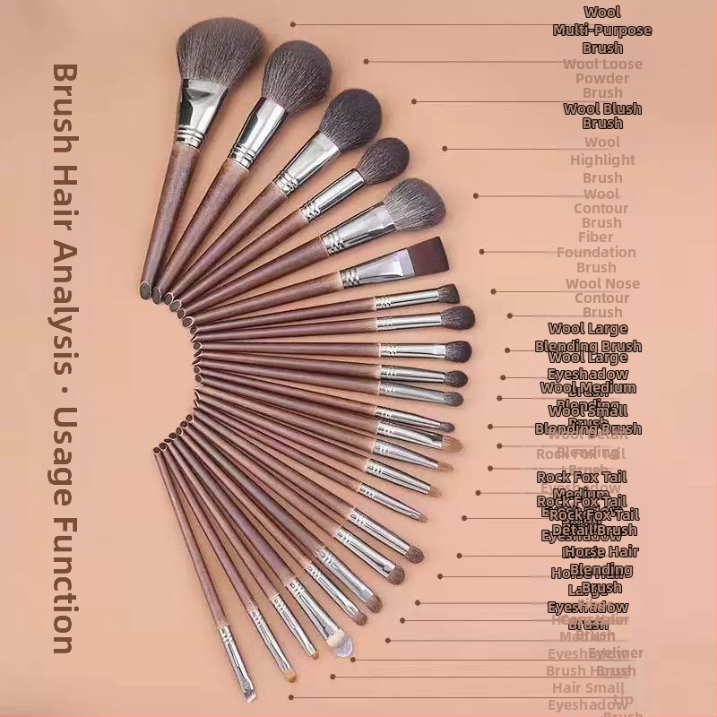 24-dielny set štetcov na líčenie z ovčej vlny, štetinky z pravých chlpkov zvierat