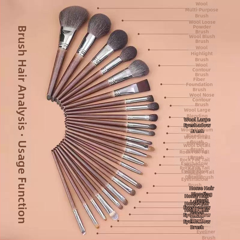 24-dielny set štetcov na líčenie z ovčej vlny, štetinky z pravých chlpkov zvierat