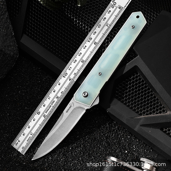 Sklopivi nož za kampiranje s G10 drškom, oštrica 9Cr18Mov, tvrdoća 58–60 HRC, završna obrada stone wash