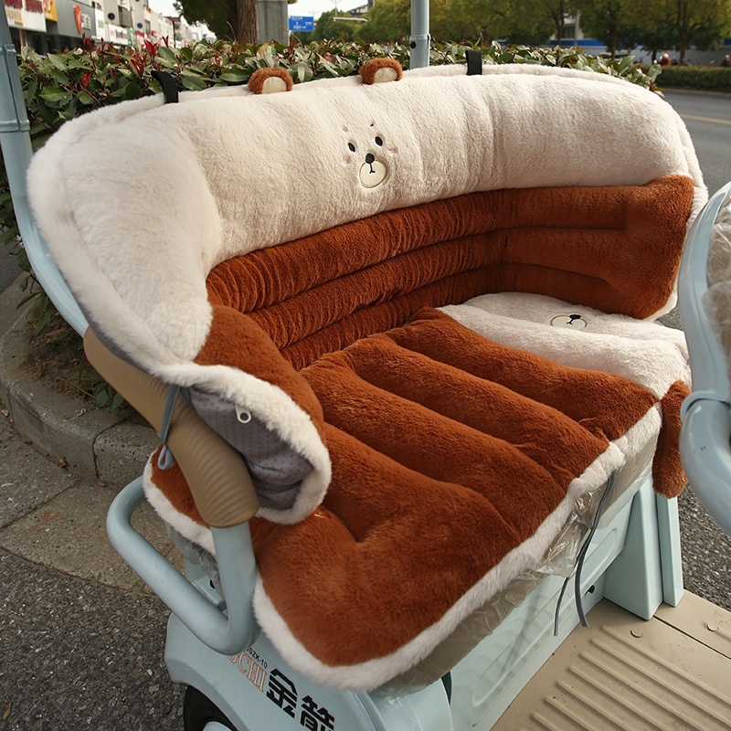 Tricicletă: pernă de șa cu spătar integrat pentru șaua din față și din spate; material pluș iepure, umplutură PP bumbac