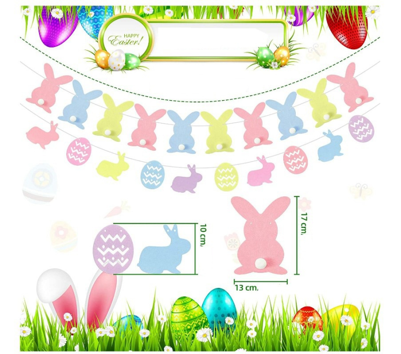 Set bannera za Uskrs s uskršnjim zekom za unutarnje i vanjsko vješanje - netkani materijal, kućna dekoracija